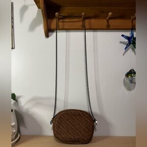 Antik Kraft Brown Woven Crossbody Bag with Chain Strap